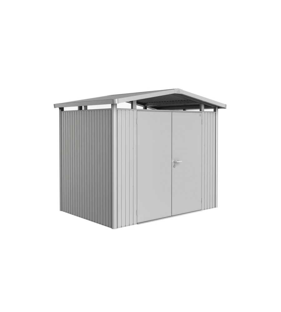 CASETTA DA GIARDINO BIOHORT "PANORAMA P2" IN ACCIAIO ZINCATO COLORE ARGENTO METALLIZZATO CON PORTA BATTENTE DOPPIO 273X198X227 CM - COD. 13039