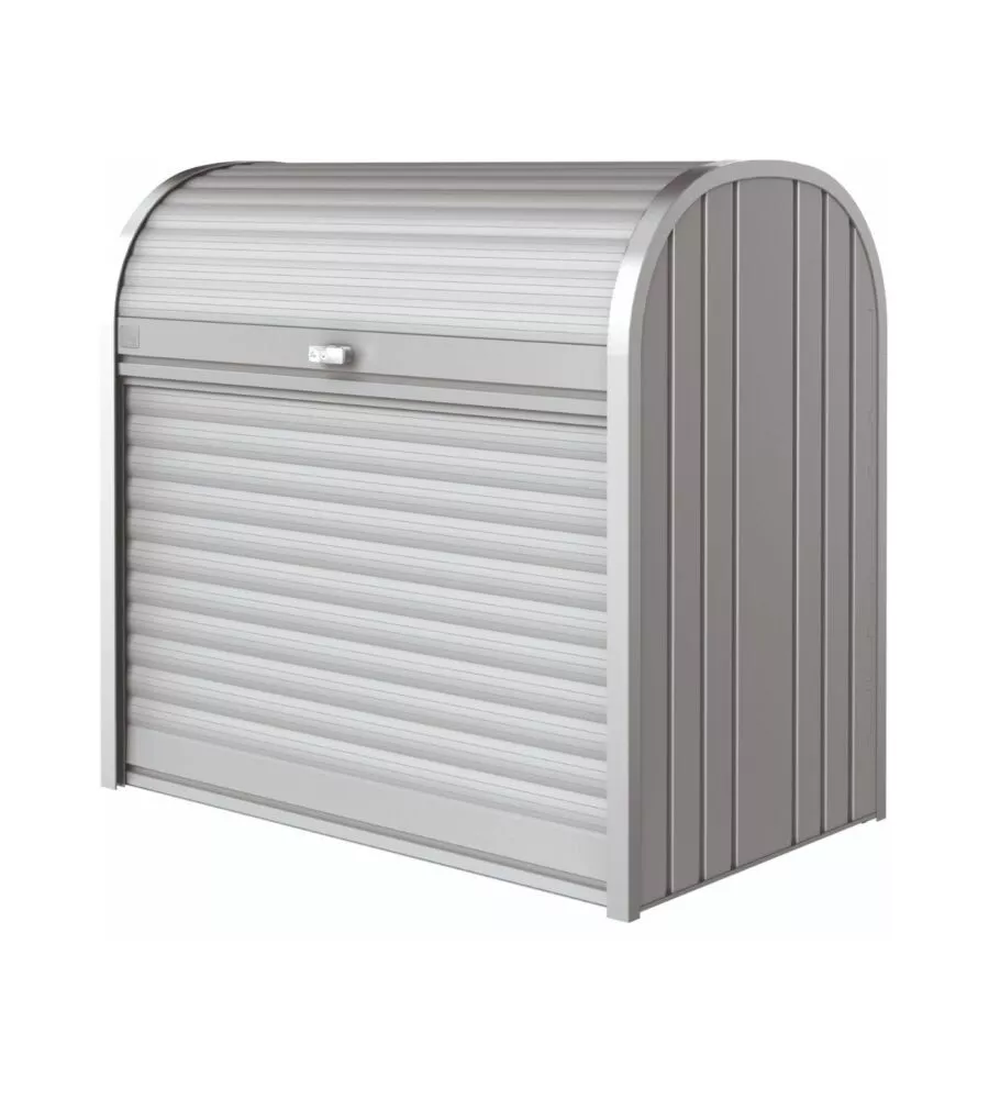 BAULE DA ESTERNO A SERRANDE IMPERMEABILE BIOHORT "STOREMAX 120" IN ACCIAIO ZINCATO ARGENTO METALLIZZATO 740 LT 117X73X109 CM - COD. 72060