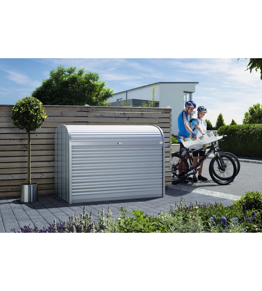 BAULE DA ESTERNO A SERRANDE IMPERMEABILE BIOHORT "STOREMAX 160" IN ACCIAIO ZINCATO ARGENTO METALLIZZATO 1200 LT 163X78X120 CM - COD. 72010