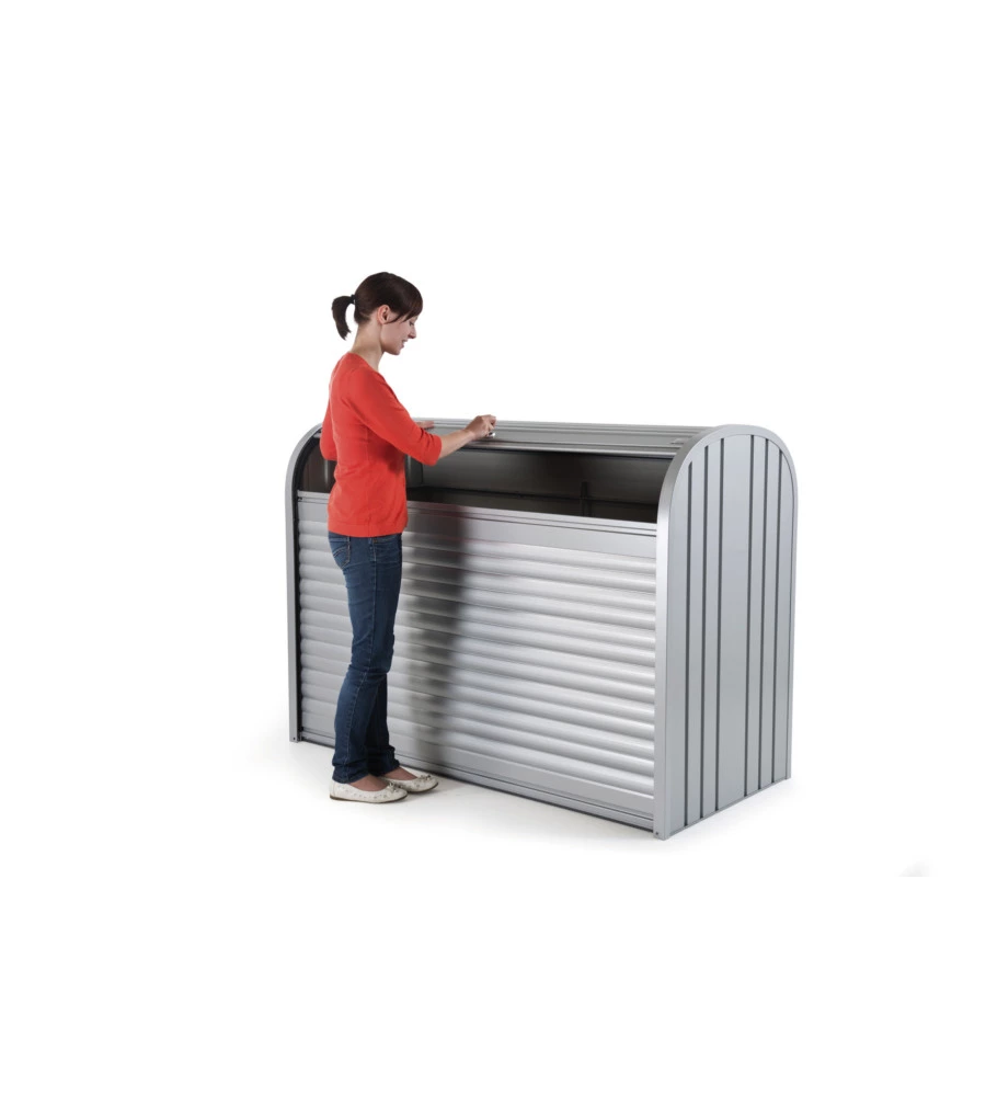 BAULE DA ESTERNO A SERRANDE IMPERMEABILE BIOHORT "STOREMAX 160" IN ACCIAIO ZINCATO ARGENTO METALLIZZATO 1200 LT 163X78X120 CM - COD. 72010