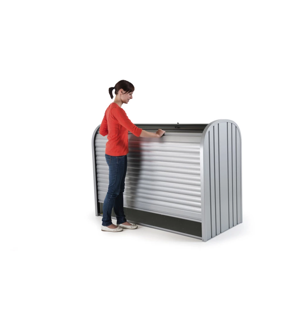 BAULE DA ESTERNO A SERRANDE IMPERMEABILE BIOHORT "STOREMAX 160" IN ACCIAIO ZINCATO ARGENTO METALLIZZATO 1200 LT 163X78X120 CM - COD. 72010