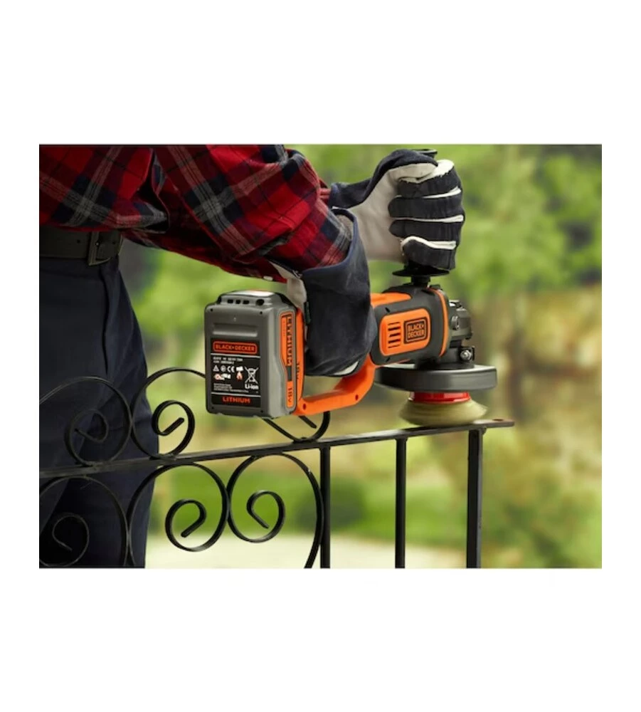 SMERIGLIATRICE ANGOLARE A BATTERIA BLACK+DECKER "BCG720M1-QW" DISCO 115/125 MM 18V 4AH + CARICABATTERIE RAPIDO 1 A + SOFT BAG