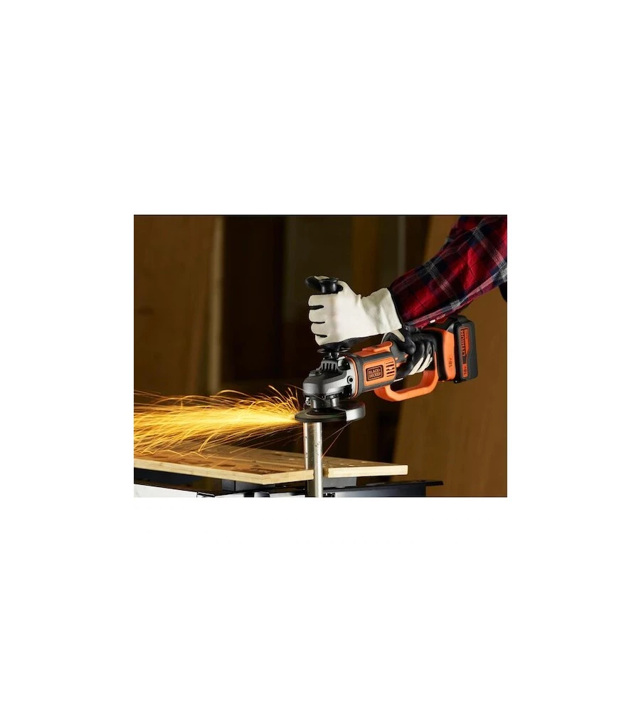 SMERIGLIATRICE ANGOLARE A BATTERIA BLACK+DECKER "BCG720M1-QW" DISCO 115/125 MM 18V 4AH + CARICABATTERIE RAPIDO 1 A + SOFT BAG
