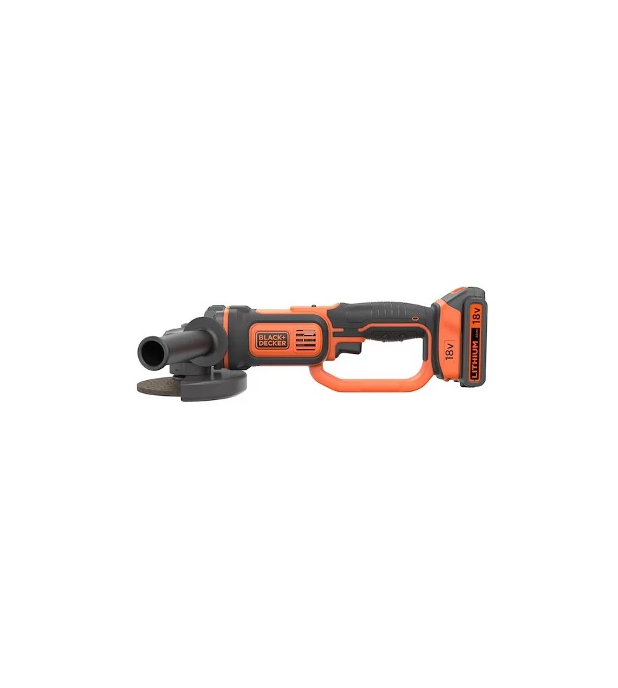 SMERIGLIATRICE ANGOLARE A BATTERIA BLACK+DECKER "BCG720M1-QW" DISCO 115/125 MM 18V 4AH + CARICABATTERIE RAPIDO 1 A + SOFT BAG