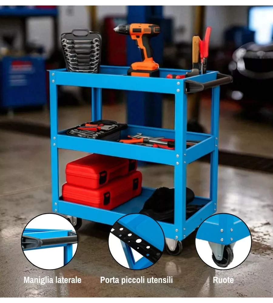 CARRELLO PORTA ATTREZZI EASY SYSTEM 3 RIPIANI BLU 70,5X35,3X66,8 CM