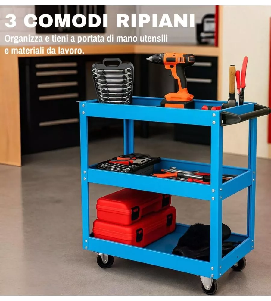 CARRELLO PORTA ATTREZZI EASY SYSTEM 3 RIPIANI BLU 70,5X35,3X66,8 CM