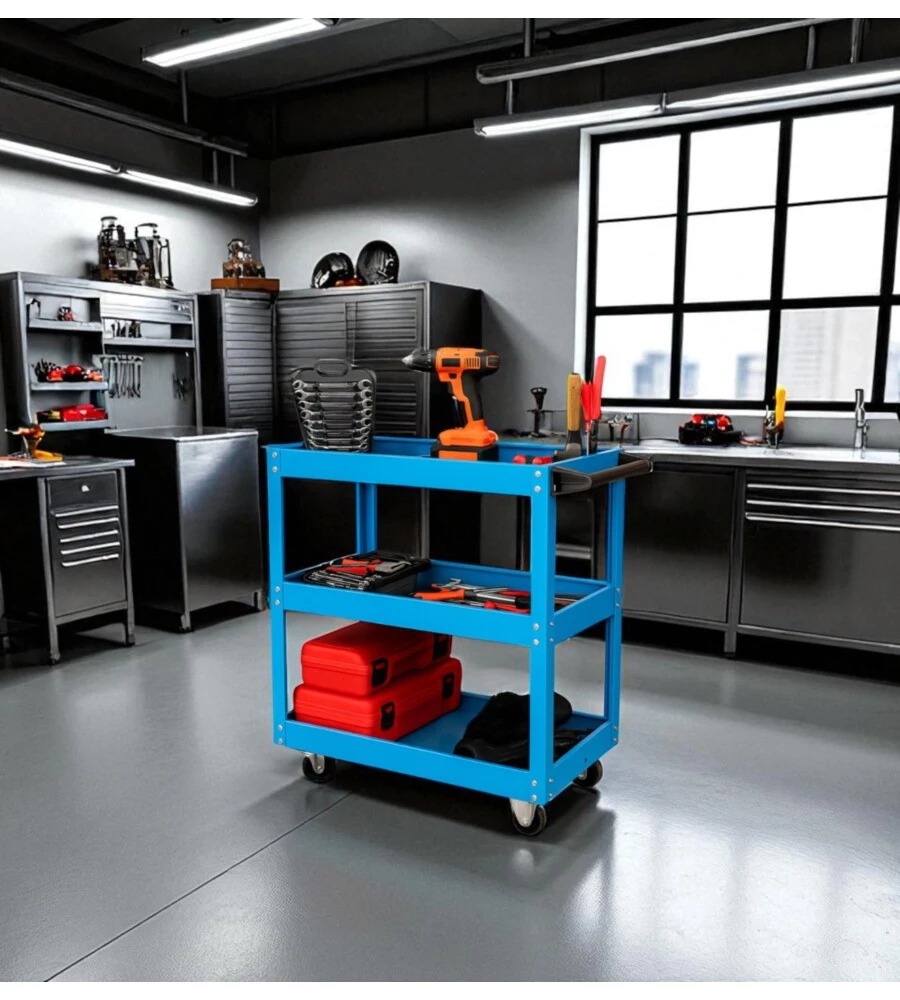 CARRELLO PORTA ATTREZZI EASY SYSTEM 3 RIPIANI BLU 70,5X35,3X66,8 CM