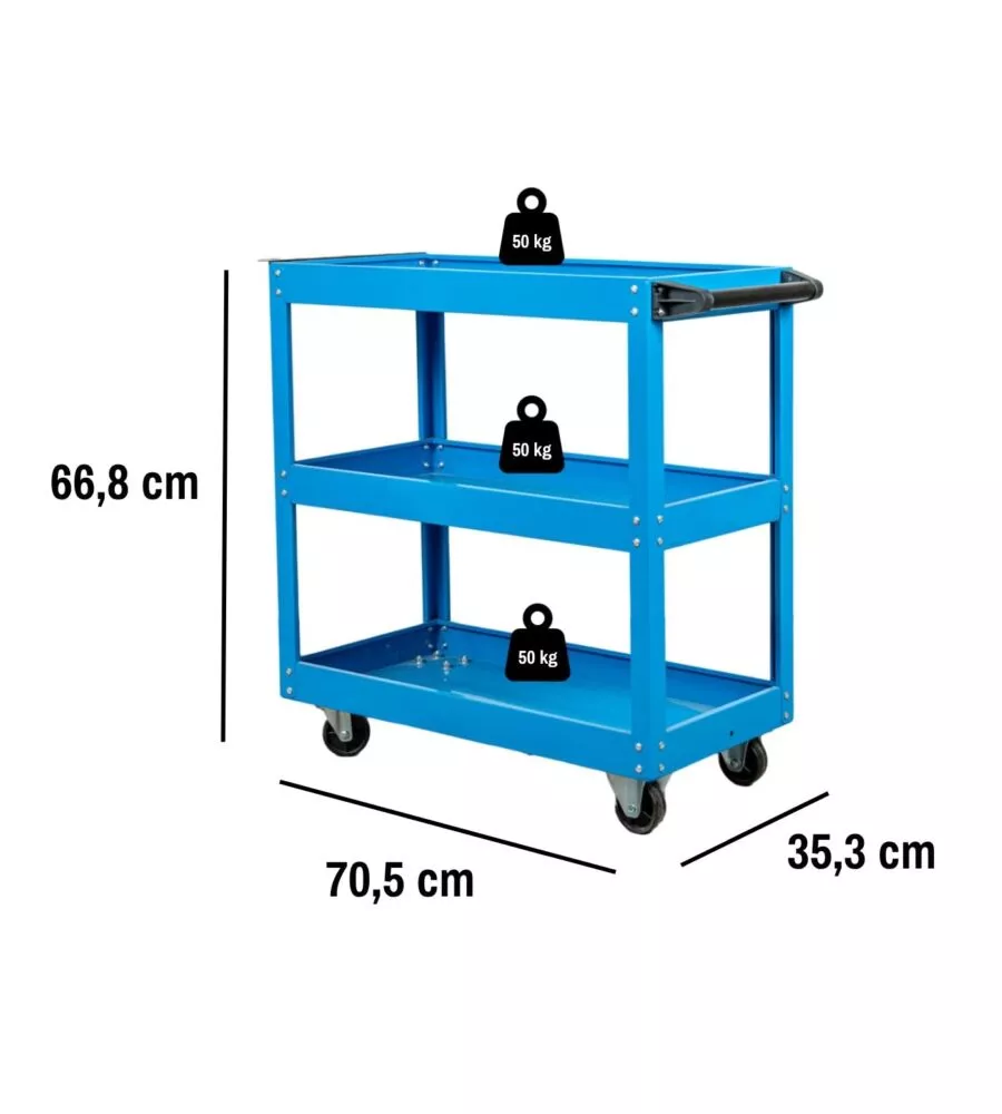 CARRELLO PORTA ATTREZZI EASY SYSTEM 3 RIPIANI BLU 70,5X35,3X66,8 CM