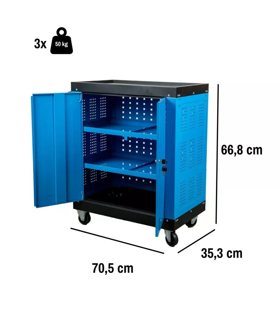 CASSETTIERA PORTA ATTREZZI EASY SYSTEM 3 RIPIANI CON RUOTE E MANIGLIA 65X38X72 CM
