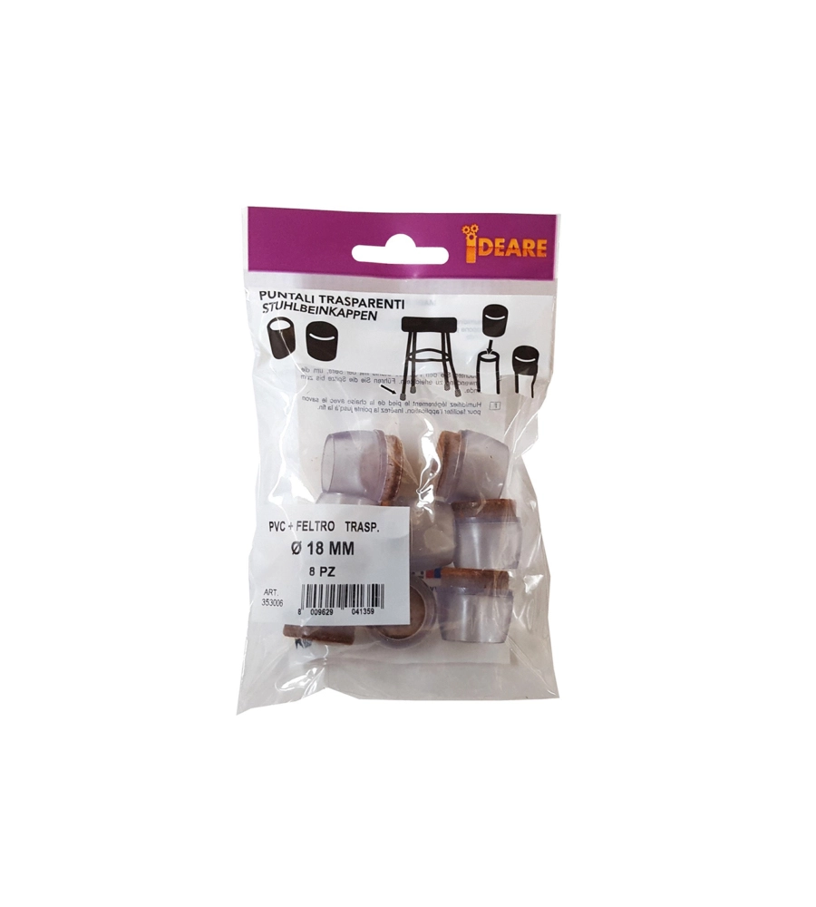 PUNTALI TONDI PVC TRASPARENTE CON FELTRO Ø 18 MM. - 8 PZ.