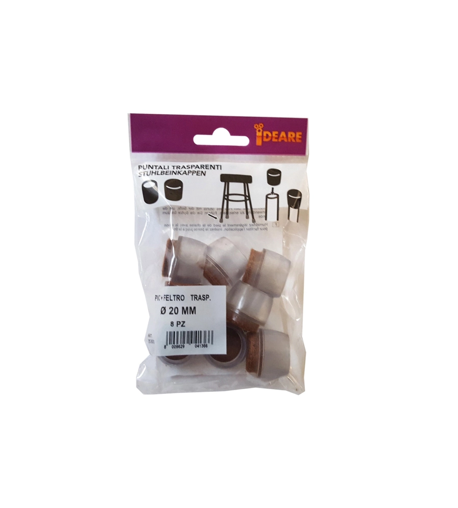 PUNTALI TONDI PVC TRASPARENTE CON FELTRO Ø 20 MM. - 8 PZ.