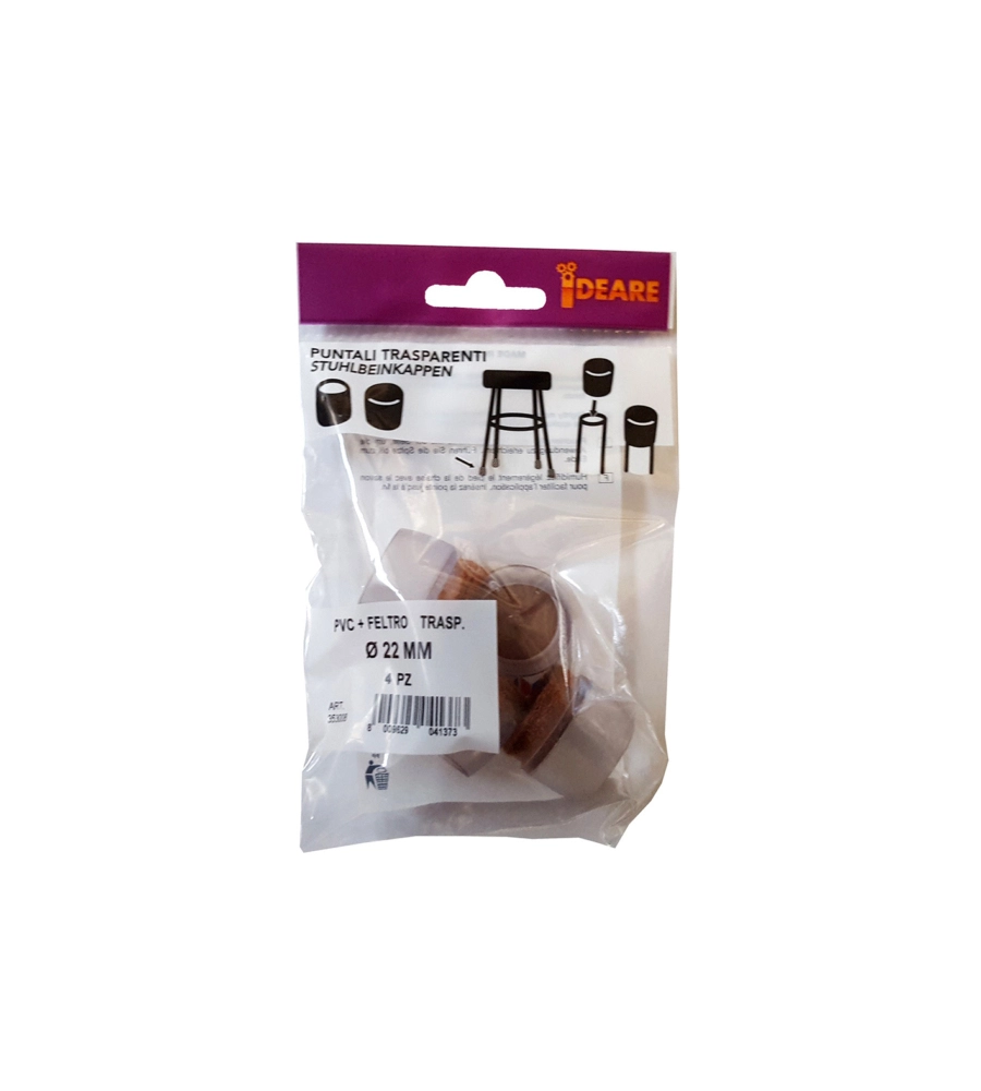 PUNTALI TONDI PVC TRASPARENTE CON FELTRO Ø 22 MM. - 4 PZ.