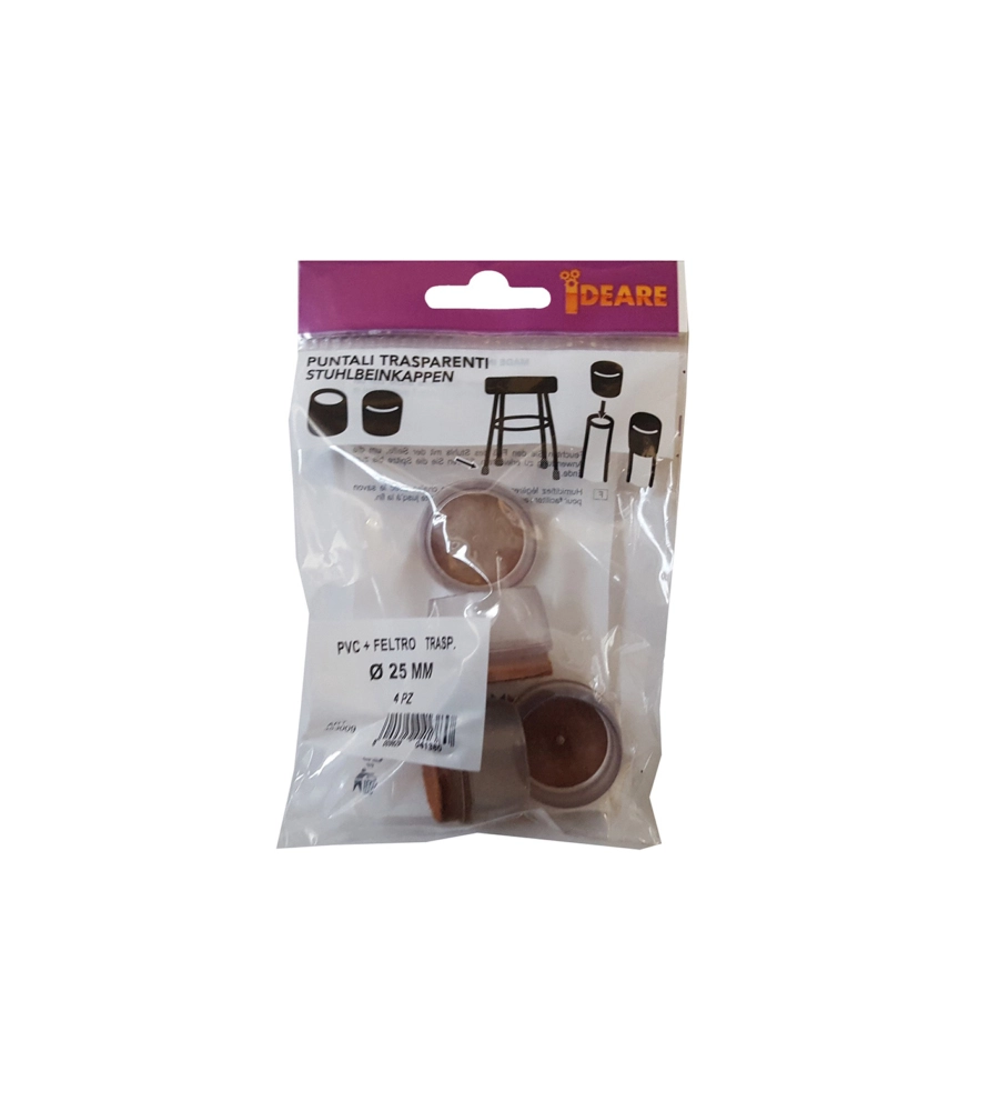 PUNTALI TONDI PVC TRASPARENTE CON FELTRO Ø 25 MM. - 4 PZ.