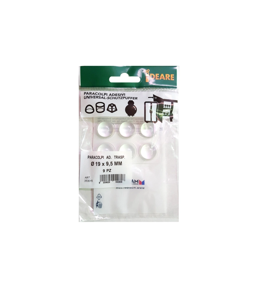 PARACOLPI ADESIVI TONDI TRASPARENTI Ø 19 MM. - SPESSORE 9,5 MM. - 9 PZ.