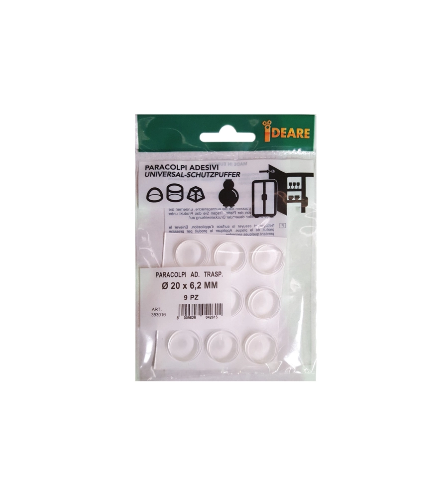 PARACOLPI ADESIVI TONDI TRASPARENTI Ø 20 MM. - SPESSORE 6,2 MM. - 9 PZ.
