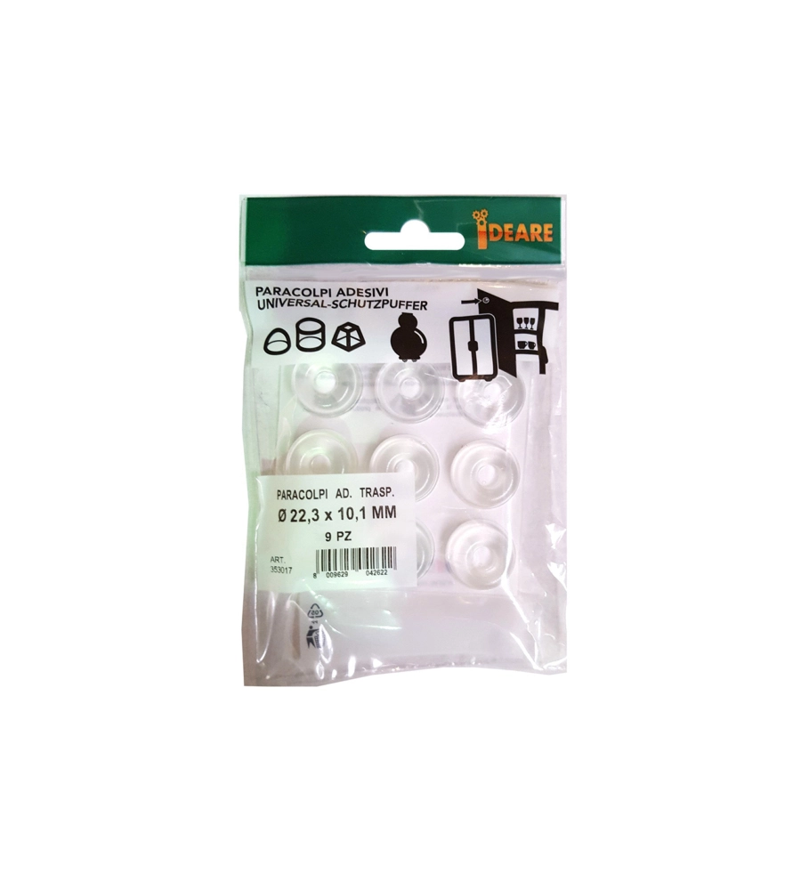 PARACOLPI ADESIVI TONDI TRASPARENTI Ø 22,3 MM. - SPESSORE 10,1 MM. - 9 PZ.