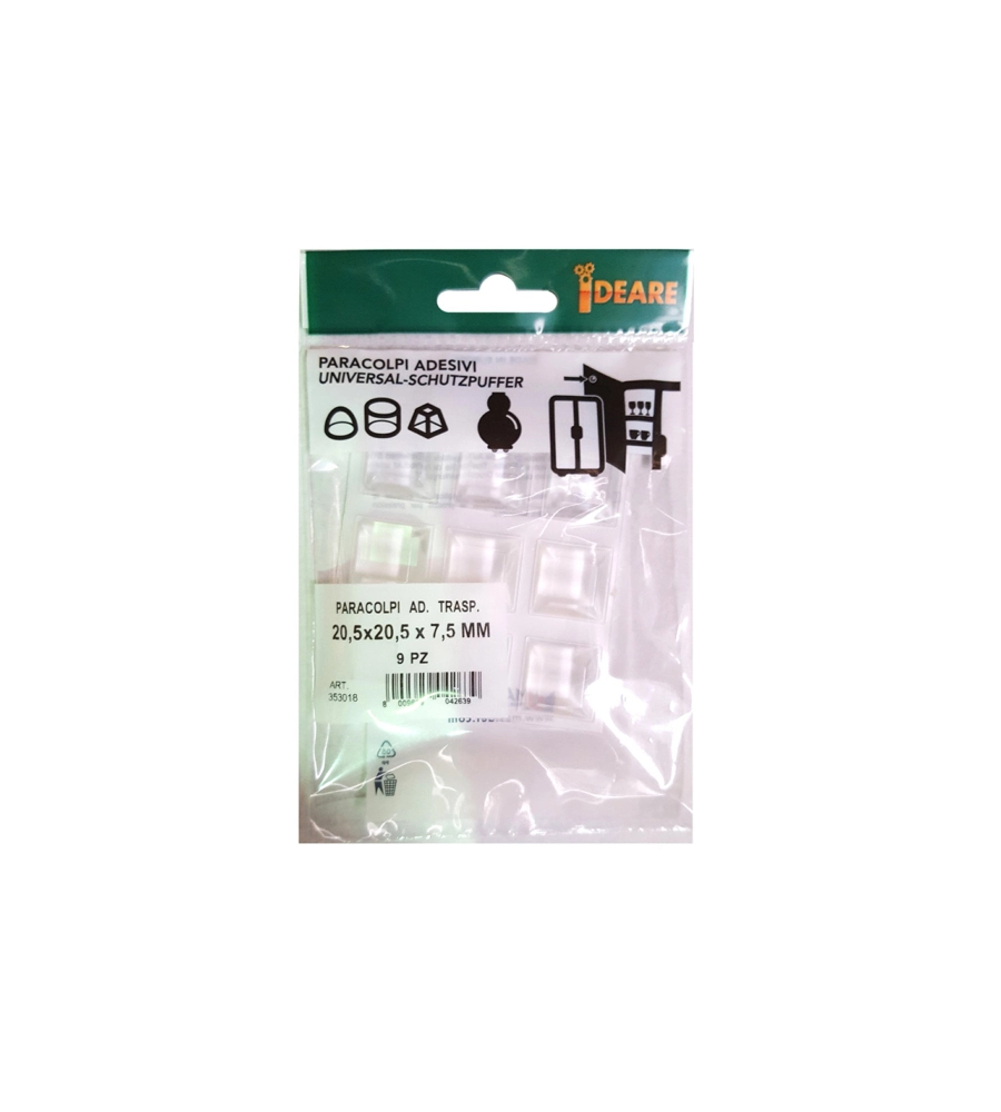PARACOLPI ADESIVI QUADRATI TRASPARENTI 20,5 X 20,5 MM. SPESSORE 7,5 MM. - 9 PZ.