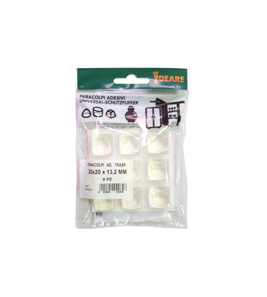PARACOLPI ADESIVI QUADRATI TRASPARENTI 20 X 20 MM. SPESSORE 13,2 MM. - 9 PZ.