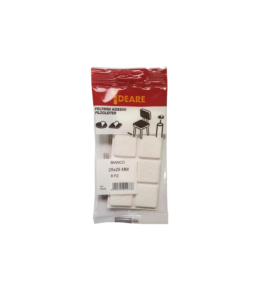 FELTRINI ADESIVI QUADRATI 25 X 25 MM. - BIANCO - 8 PZ.