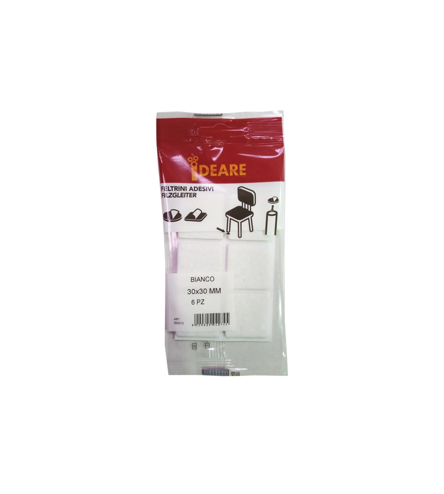 FELTRINI ADESIVI QUADRATI 30 X 30 MM. - BIANCO - 6 PZ.