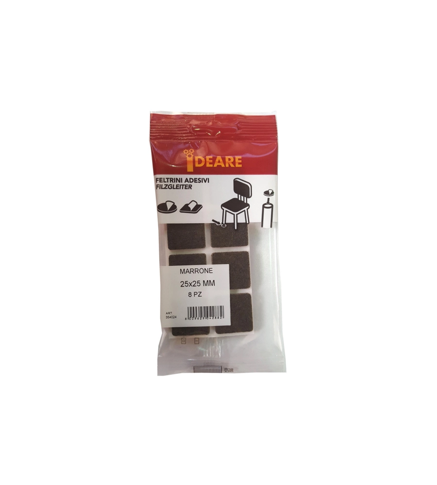 FELTRINI ADESIVI QUADRATI - 25 X 25 MM. - MARRONE - 8 PZ.