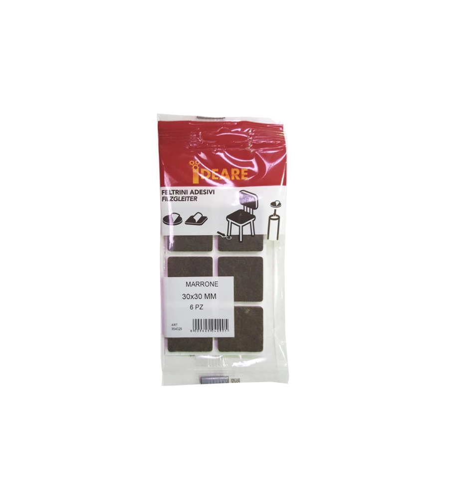 FELTRINI ADESIVI QUADRATI - 30 X 30 MM. - MARRONE - 6 PZ.