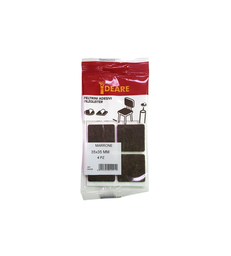 FELTRINI ADESIVI QUADRATI - 35 X 35 MM. - MARRONE - 4 PZ.
