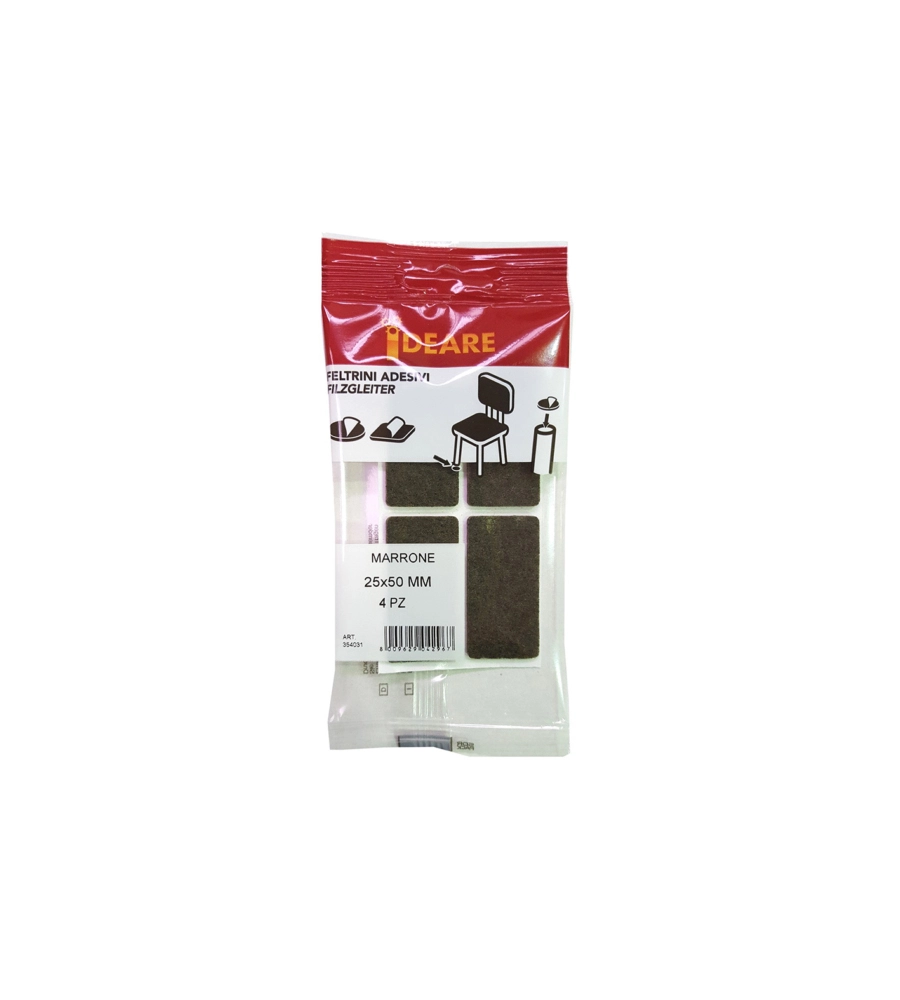 FELTRINI ADESIVI RETTANGOLARI 25 X 50 MM. - MARRONE - 4 PZ.