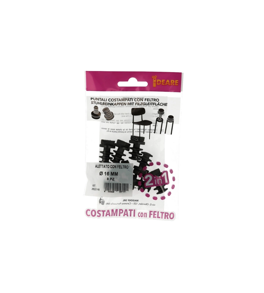 PUNTALI INTERNI ALETTATI TONDI NERI CON FELTRO Ø 16 MM. 8 PZ.