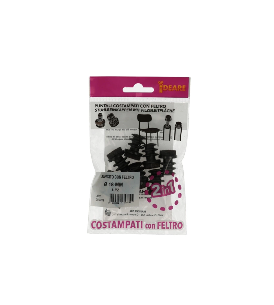 PUNTALI INTERNI ALETTATI TONDI NERI CON FELTRO Ø 18 MM. 8 PZ.