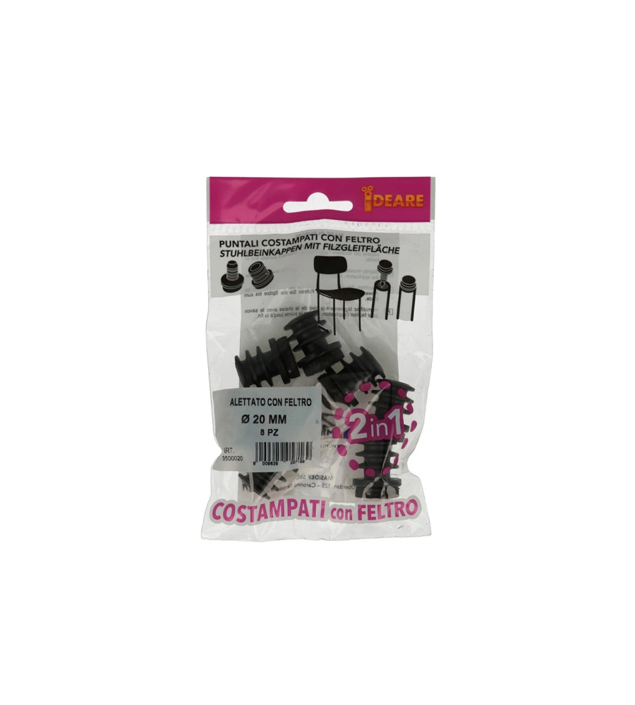 PUNTALI INTERNI ALETTATI TONDI NERI CON FELTRO Ø 20 MM. 8 PZ.