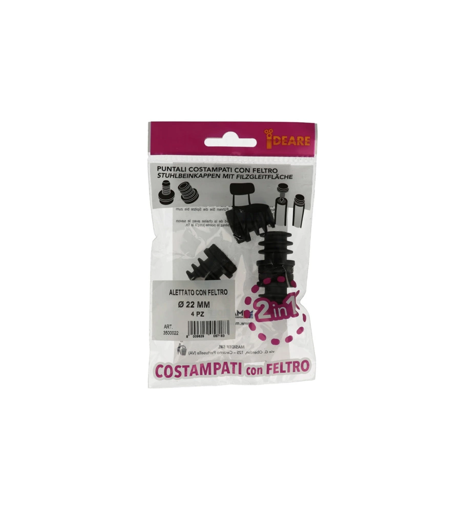 PUNTALI INTERNI ALETTATI TONDI NERI CON FELTRO Ø 22 MM. 4 PZ.