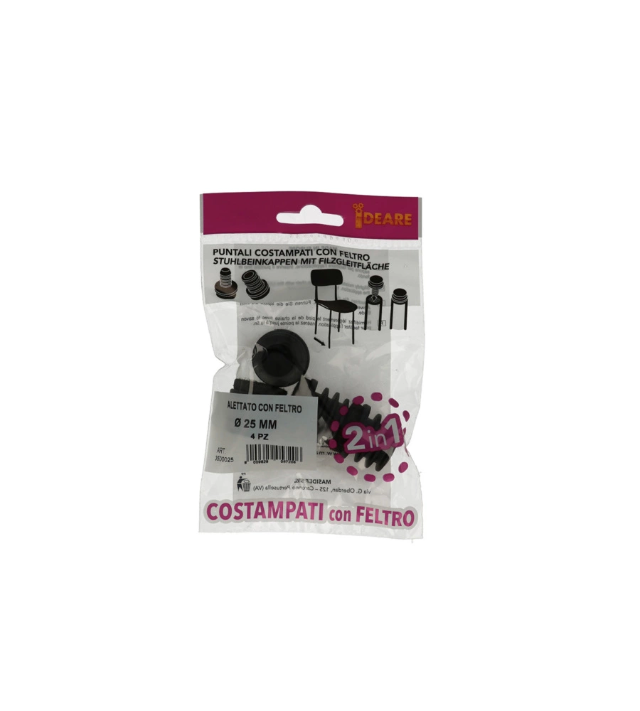 PUNTALI INTERNI ALETTATI TONDI NERI CON FELTRO Ø 25 MM. 4 PZ.