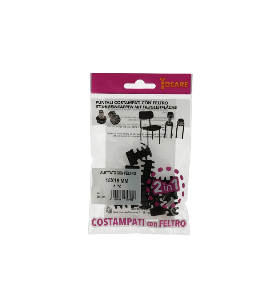 PUNTALI INTERNI ALETTATI QUADRI NERI CON FELTRO 15 X 15 MM. 8 PZ.