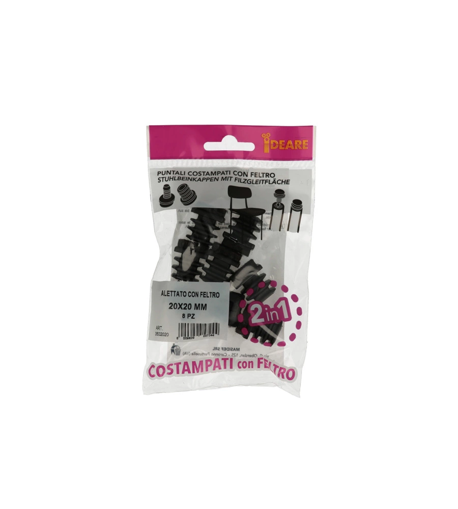 PUNTALI INTERNI ALETTATI QUADRI NERI CON FELTRO 20 X 20 MM. 8 PZ.