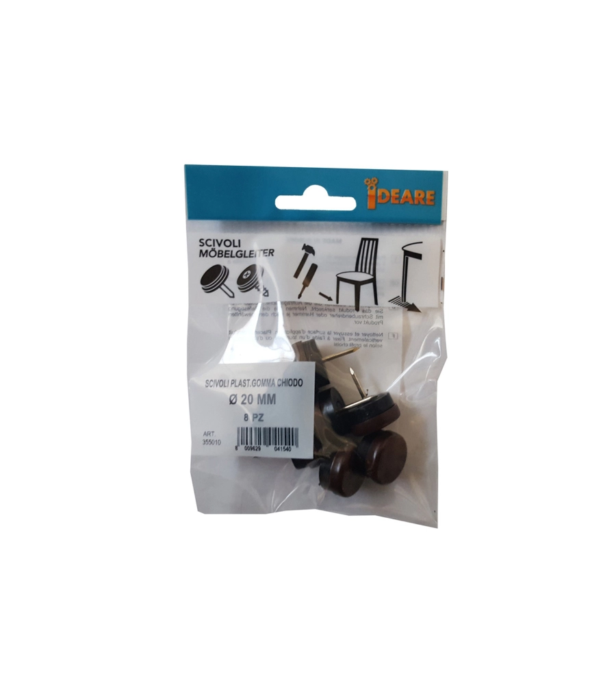 SCIVOLI IN PLASTICA E GOMMA TONDI CON CHIODO Ø 30 MM - MARRONE - 8 PZ.