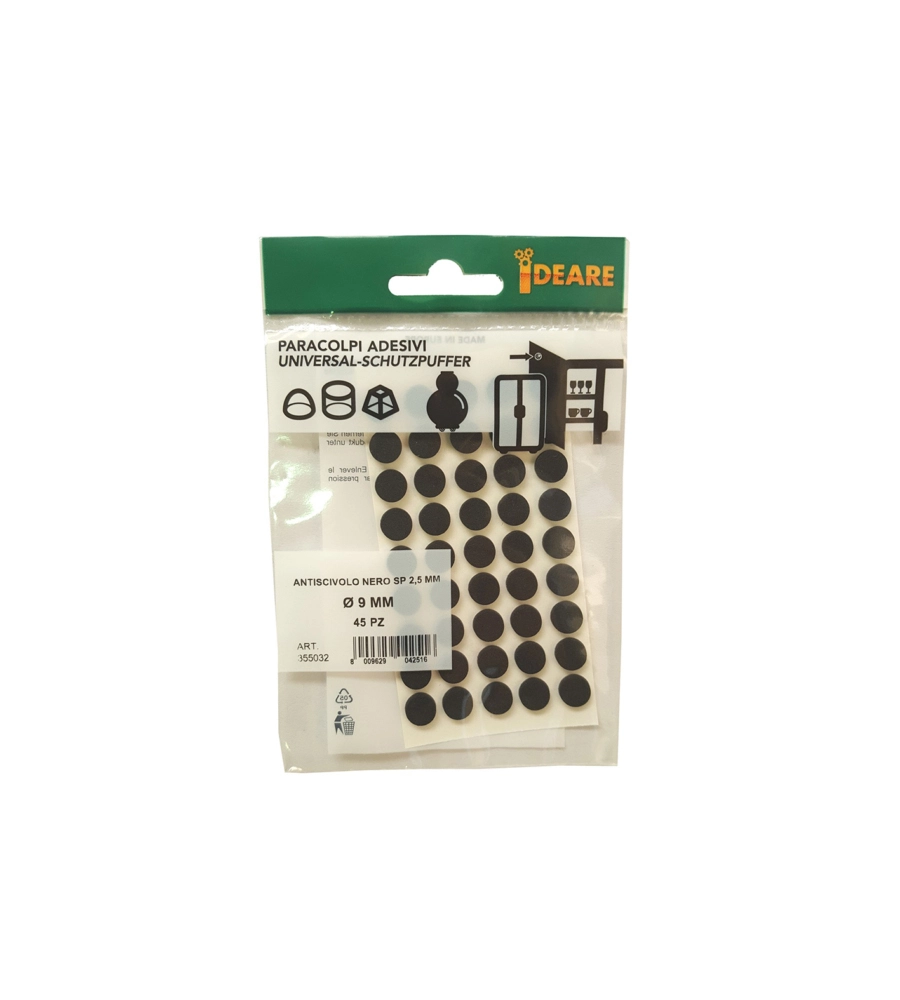 ANTISCIVOLO "MUSSIT" TONDI IN EPDM ADESIVA NERA Ø 9 MM. - SPESSORE 2,5 MM. - 45 PZ.
