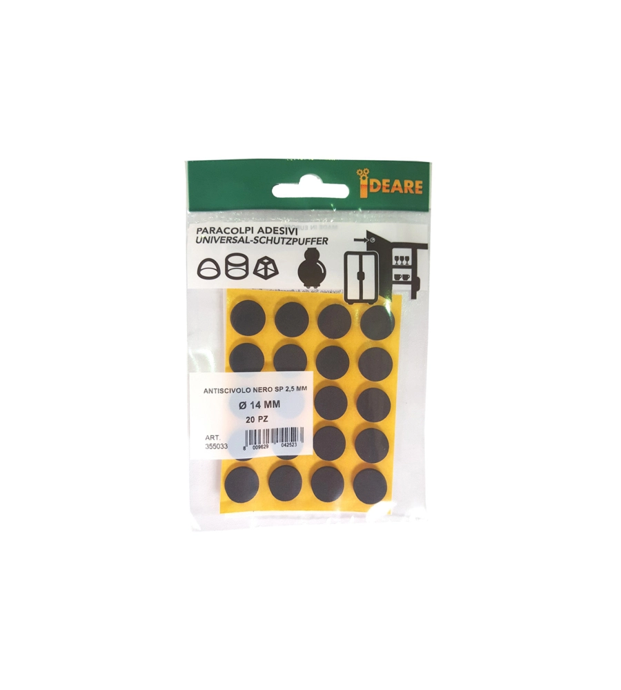 ANTISCIVOLO "MUSSIT" TONDI IN EPDM ADESIVA NERA Ø 14 MM. - SPESSORE 2,5 MM. - 20 PZ.