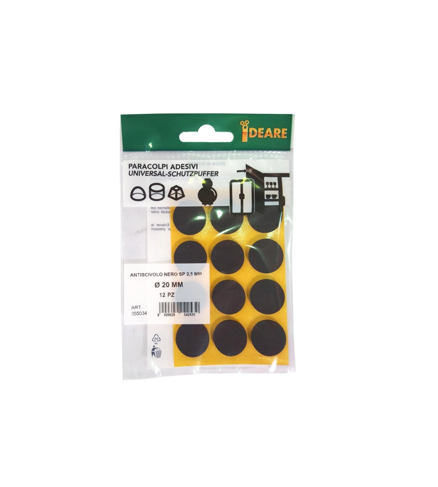 ANTISCIVOLO "MUSSIT" TONDI IN EPDM ADESIVA NERA Ø 20 MM. - SPESSORE 2,5 MM. - 12 PZ.