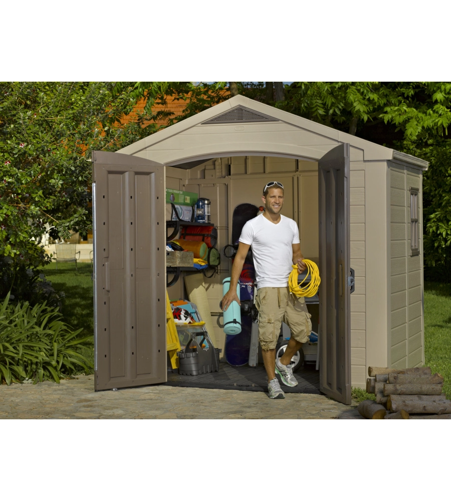 CASETTA DA GIARDINO KETER "FACTOR 8x6" IN RESINA COLORE BEIGE CON PORTA BATTENTE DOPPIA 256,5X182X243 CM