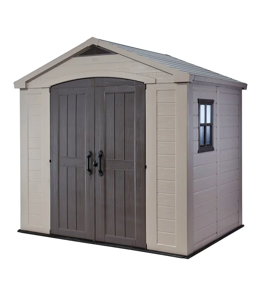 CASETTA DA GIARDINO KETER "FACTOR 8x6" IN RESINA COLORE BEIGE CON PORTA BATTENTE DOPPIA 256,5X182X243 CM