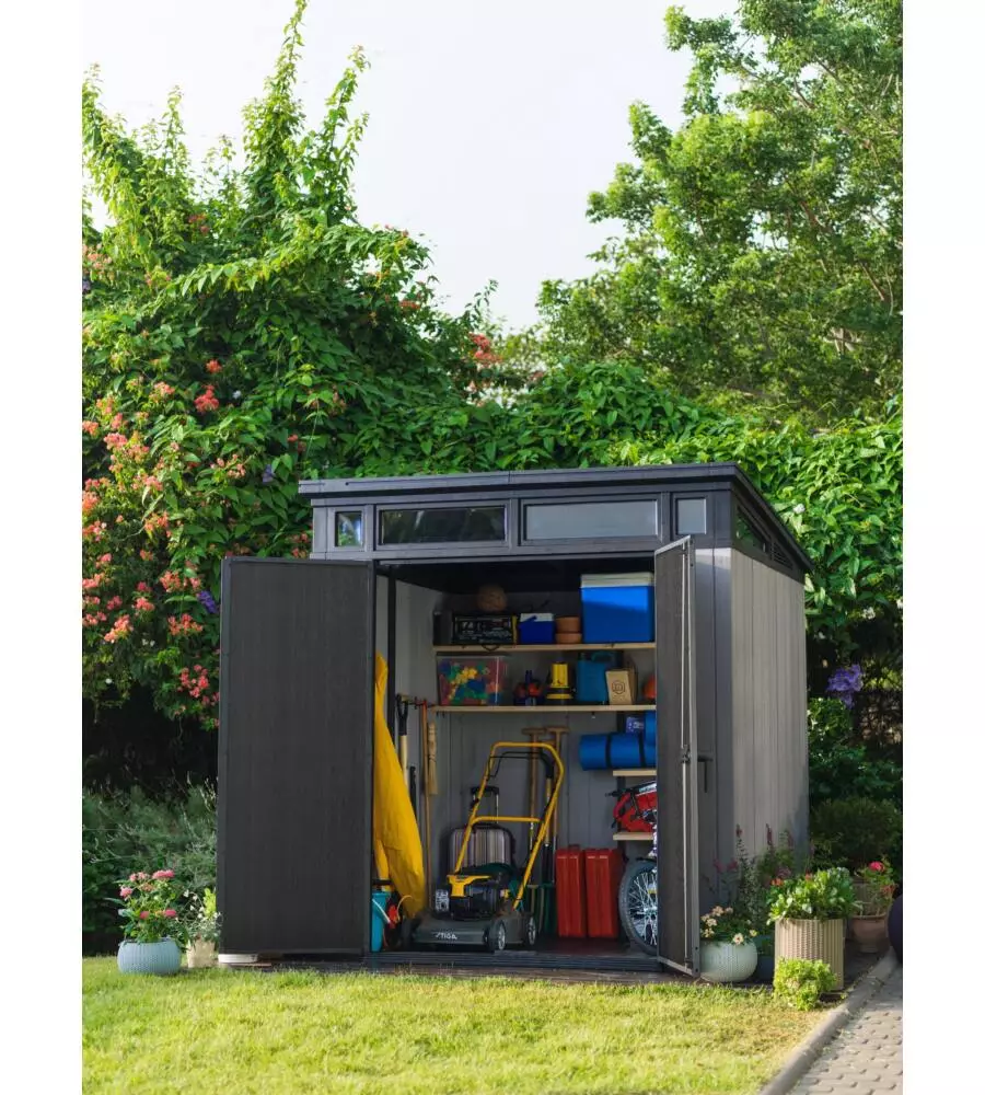 CASETTA DA GIARDINO KETER "ARTISAN 7x7" IN DUOTECH COLORE GRIGIO CON PORTA BATTENTE DOPPIA 214X218X226 CM