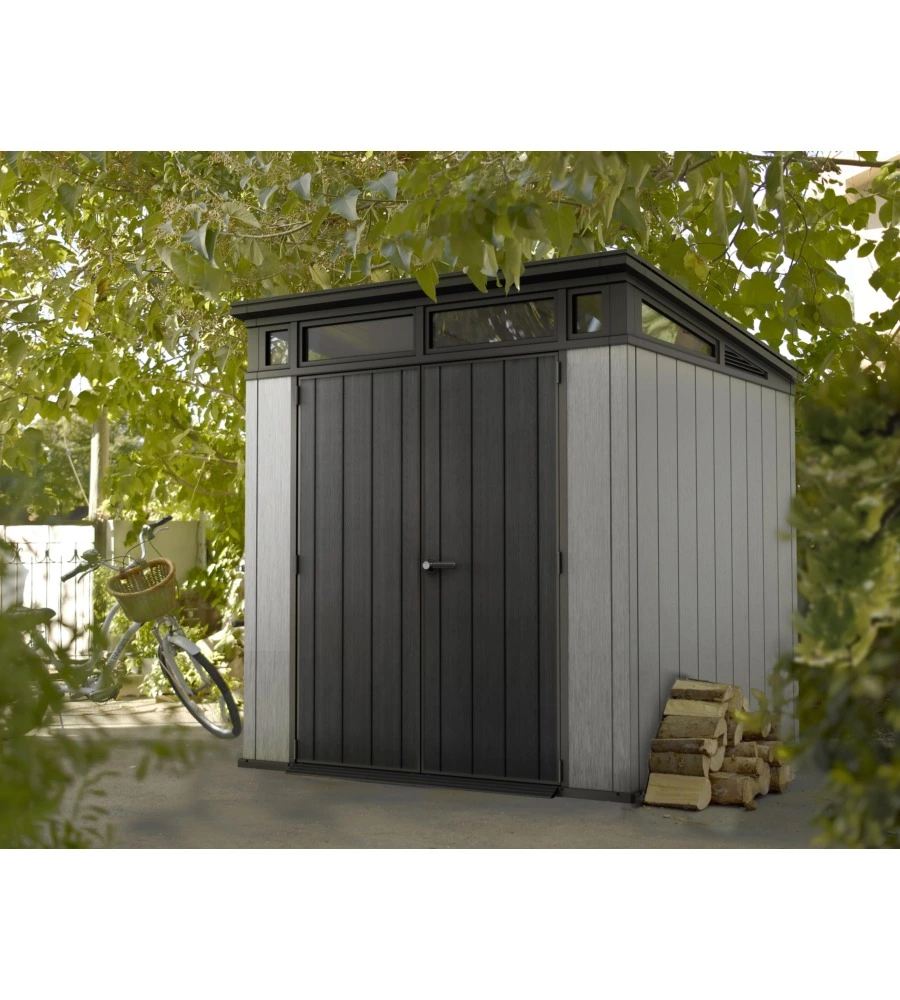 CASETTA DA GIARDINO KETER "ARTISAN 7x7" IN DUOTECH COLORE GRIGIO CON PORTA BATTENTE DOPPIA 214X218X226 CM
