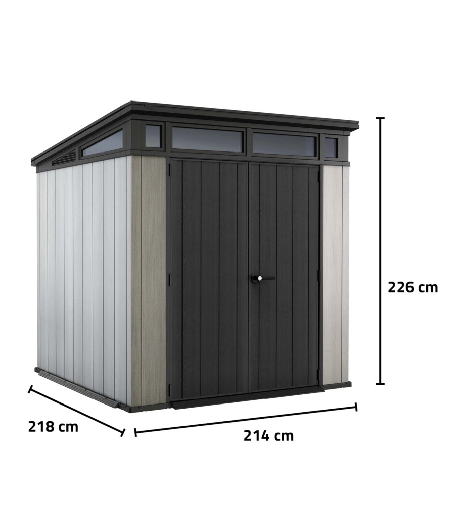 CASETTA DA GIARDINO KETER "ARTISAN 7x7" IN DUOTECH COLORE GRIGIO CON PORTA BATTENTE DOPPIA 214X218X226 CM