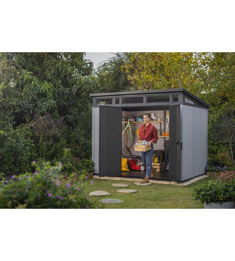 CASETTA DA GIARDINO KETER "ARTISAN 9x7" IN DUOTECH COLORE GRIGIO CON PORTA BATTENTE DOPPIA 277X218X226 CM