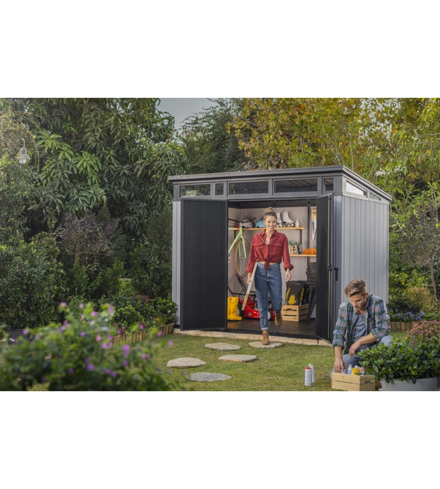 CASETTA DA GIARDINO KETER "ARTISAN 9x7" IN DUOTECH COLORE GRIGIO CON PORTA BATTENTE DOPPIA 277X218X226 CM