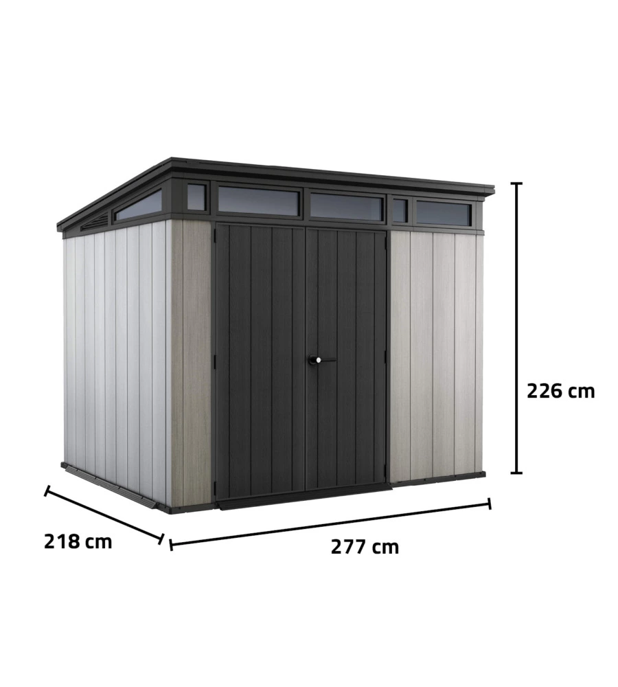 CASETTA DA GIARDINO KETER "ARTISAN 9x7" IN DUOTECH COLORE GRIGIO CON PORTA BATTENTE DOPPIA 277X218X226 CM