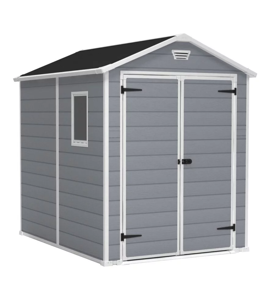 CASETTA DA GIARDINO KETER "MANOR 6x8" IN RESINA COLORE GRIGIO CON PORTA BATTENTE DOPPIA 185,8X236,8X227 CM
