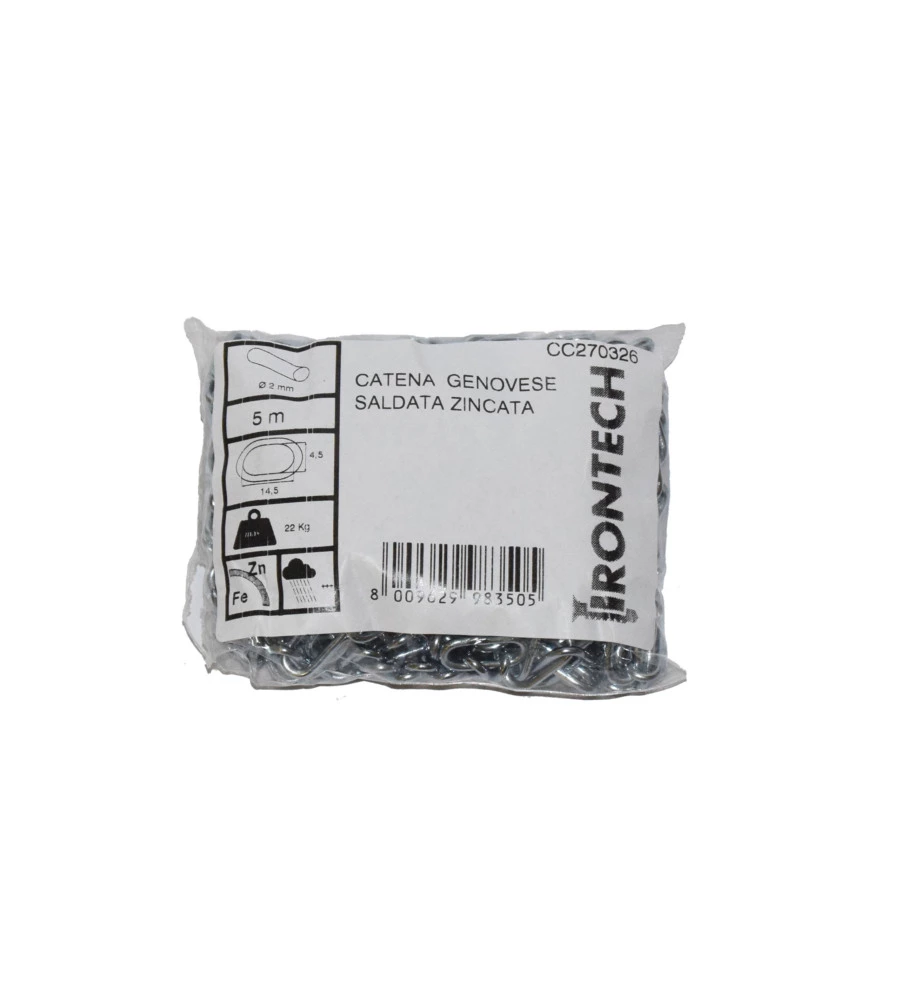 CATENA GENOVESE PRETAGLIATA Ø 2 MM. IN ACCIAIO ZINCATO 5 MT.