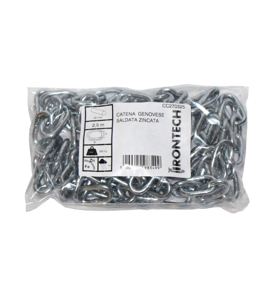CATENA GENOVESE PRETAGLIATA Ø 5 MM. IN ACCIAIO ZINCATO 5 MT.